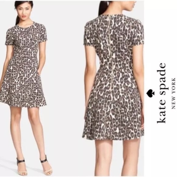 Kate Spade Brown Leopard Fit-n-Flare A-line Mini Dress Size 6 - Picture 1 of 10